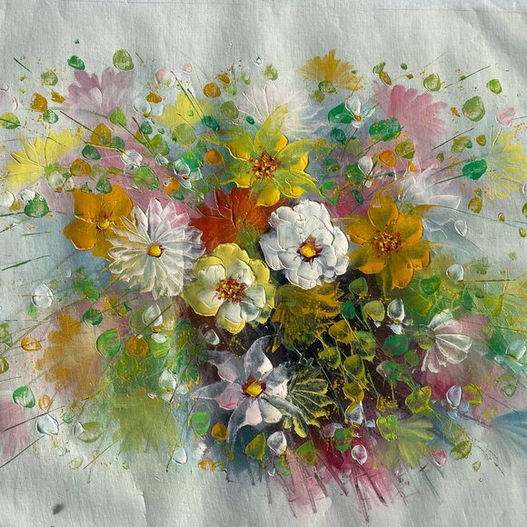 Impressionist Palette Knife Painting Daisies Wildflowers Buttercups Pastels Lot - Picture 3 of 7